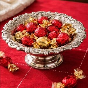 Vintage Silver Plated Pedestal Candy Dish Ornate Floral Repousse Rim Bonbon Bowl